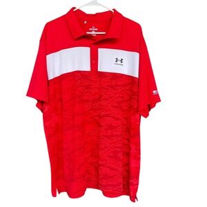Under Armour Freedom Polo Shirt Mens 2XL Red White Camo Golf USA Flag Stretch